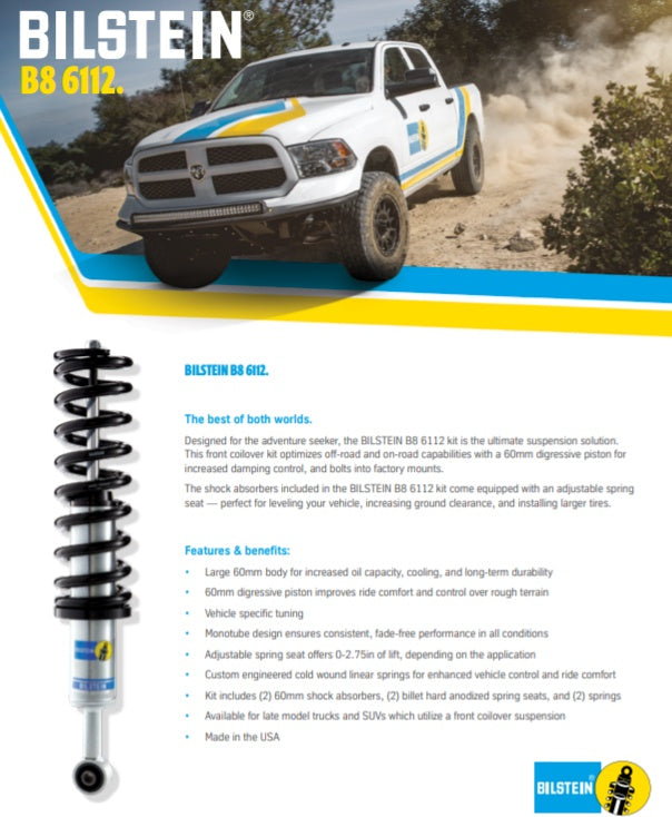 47-310971 Bilstein B8 6112 Suspension Kit with Front Shocks & Coils for 2007-2021 Toyota Tundra